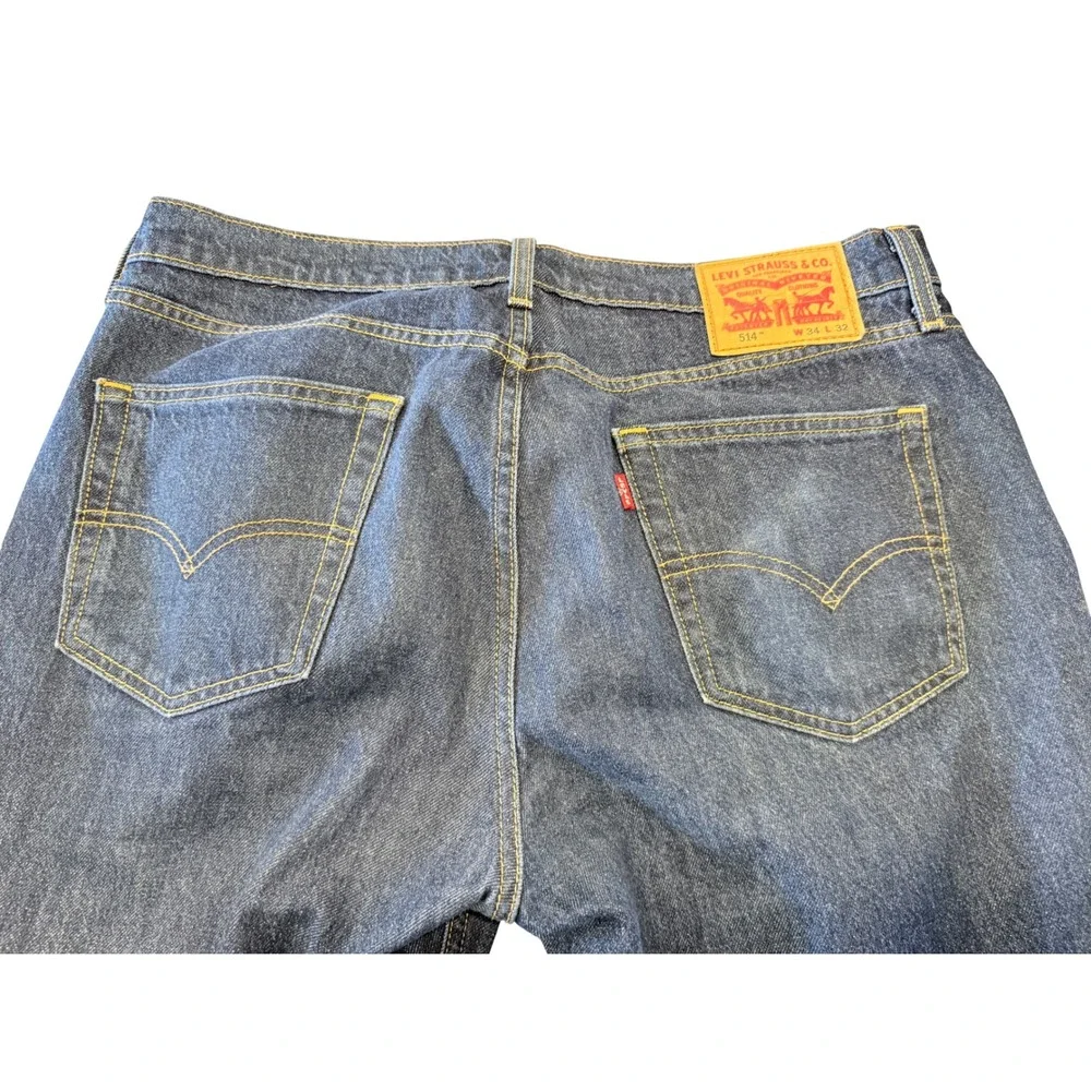 Levis 514 Straight Fit Jeans Mens W34 L32‎ Dark Wash Blue Denim Pants Distressed